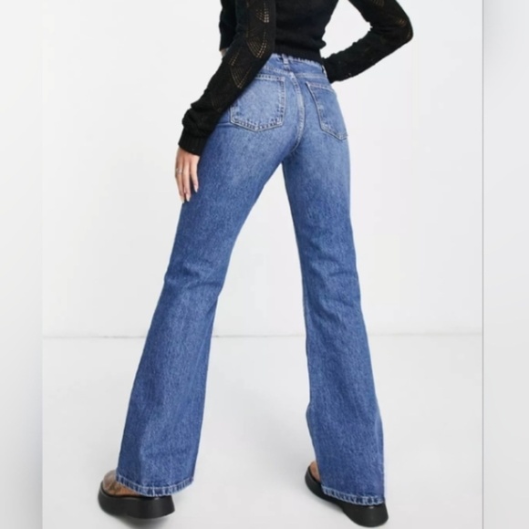 TOP SHOP TWO Blue Jeans High Waisted Rigid 90s Flare 30x30 ( meas 33x29.5) #302E - Picture 2 of 12